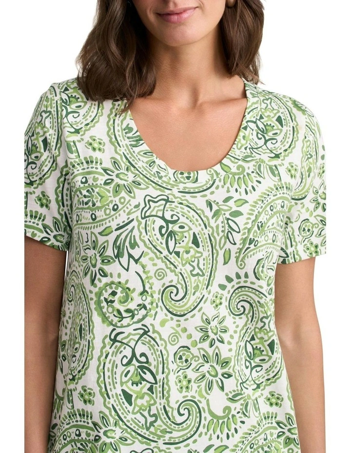 Paisley Print Organic Cotton Slub T-shirt in Green image 4
