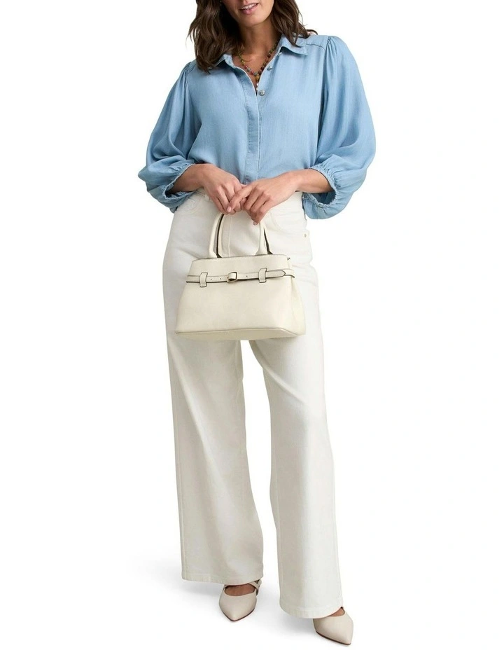 Chambray Puff Sleeve Shirt in Blue image 3