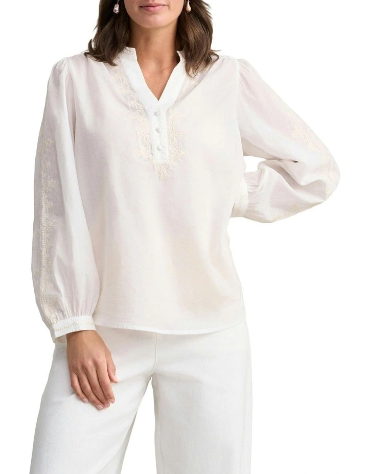 Embroidered Blouse in Cream image 1