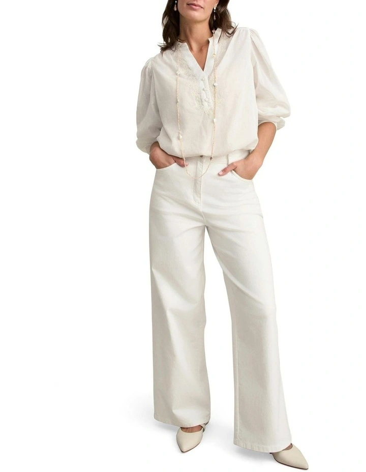 Embroidered Blouse in Cream image 3