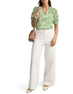 Ramie Cotton Paisley Print Blouse in Green