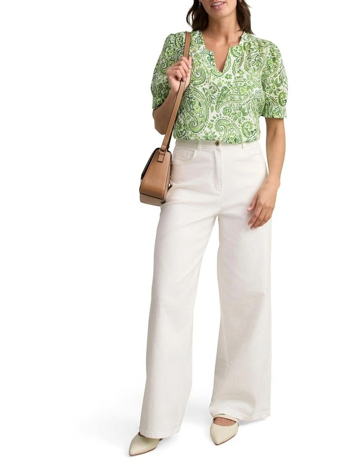 Ramie Cotton Paisley Print Blouse in Green image 1