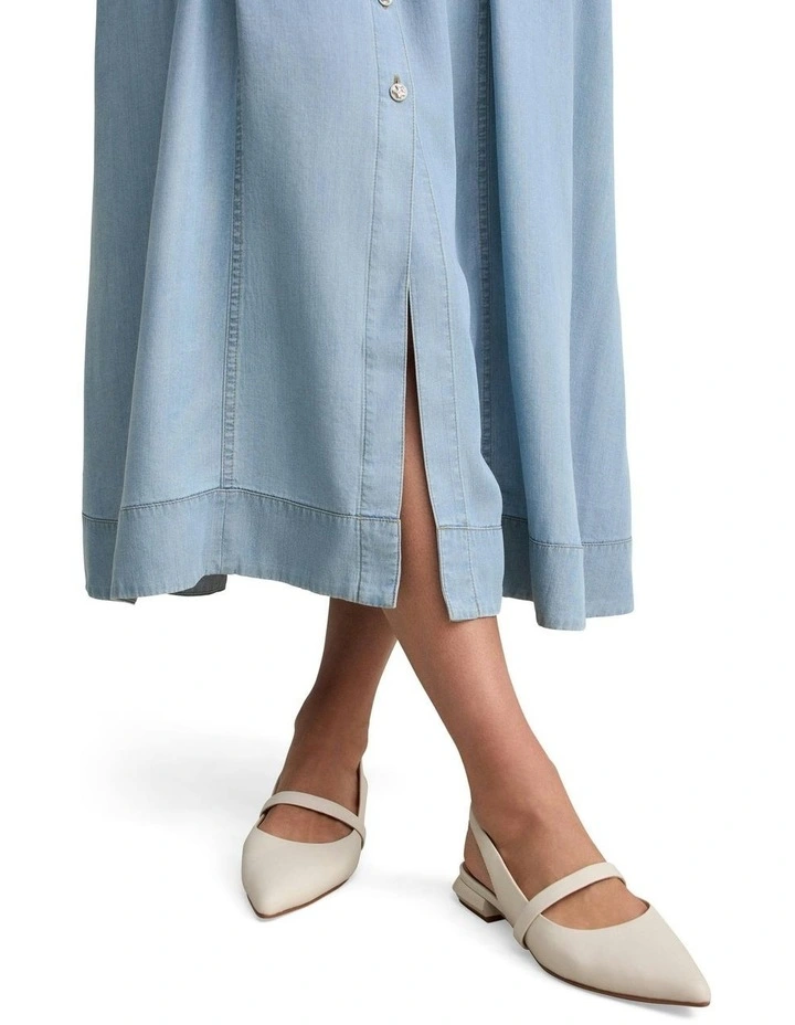 Chambray Puff Sleeve Dress in Blue image 5