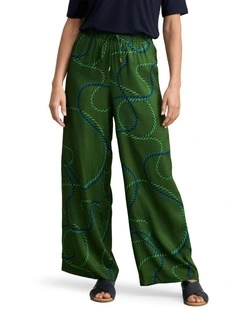 Viscose Pull On Print Pant in Green