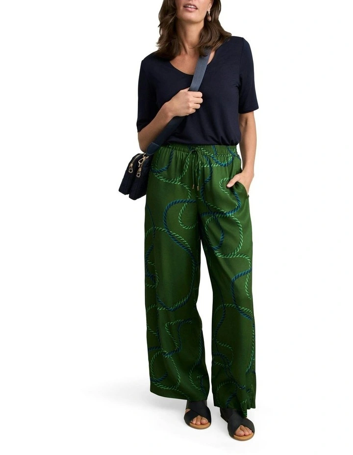 Viscose Pull On Print Pant in Green image 3