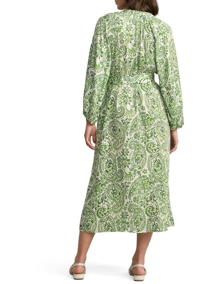 Blouson Sleeve Shift Dress in Green Paisley Print image 5