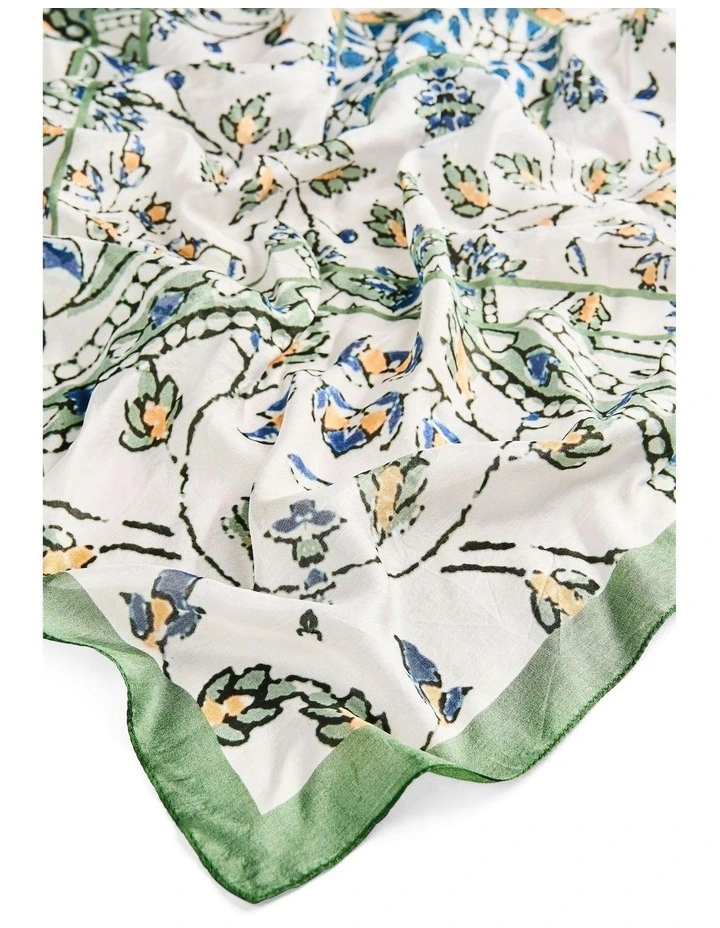 Leaf Print Square Scarf in Green image 3