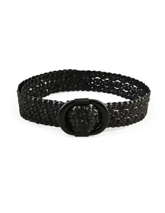 Woven Leather Belt in Black