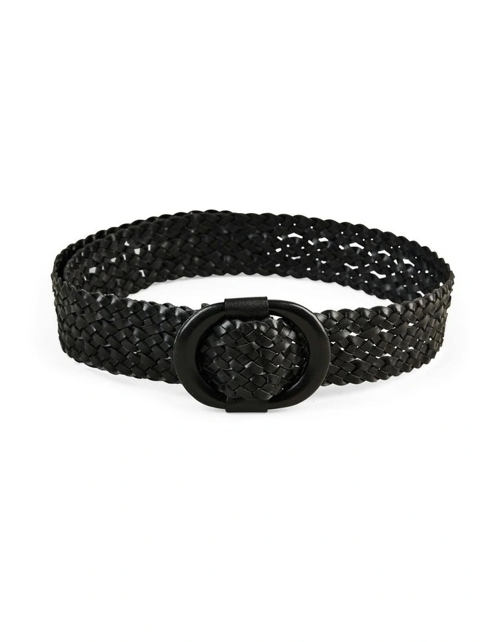 Woven Leather Belt in Black image 1