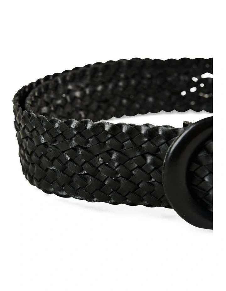 Woven Leather Belt in Black image 2