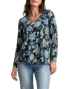 V-Neck Relaxed T-shirt in Floral Chintz Print