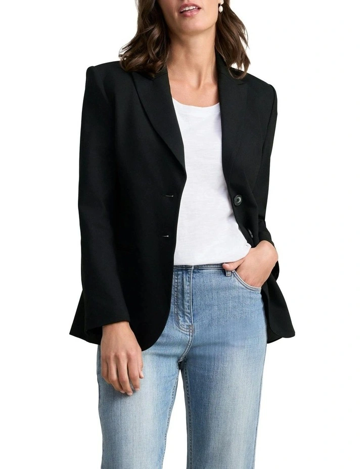 Single Breasted Ponte Blazer in Black image 1
