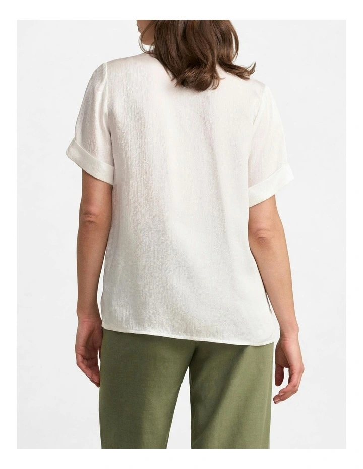 Textured Neck Tie Blouse in White image 2