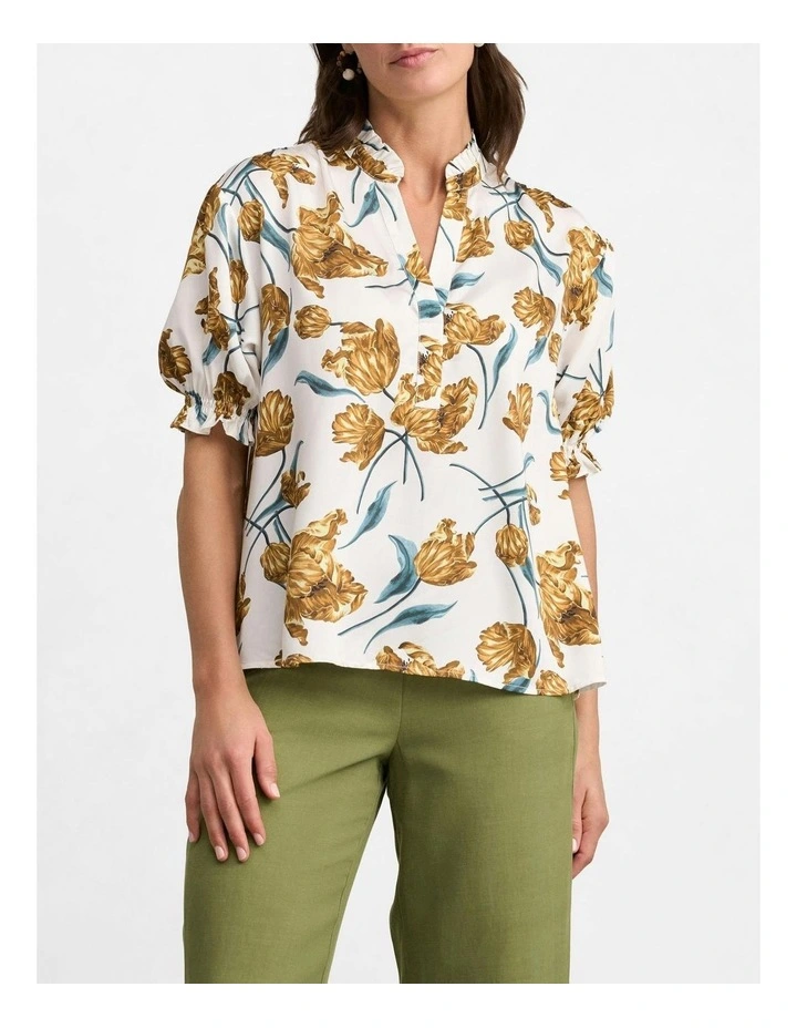 Puff Sleeve Printed Blouse in White image 1