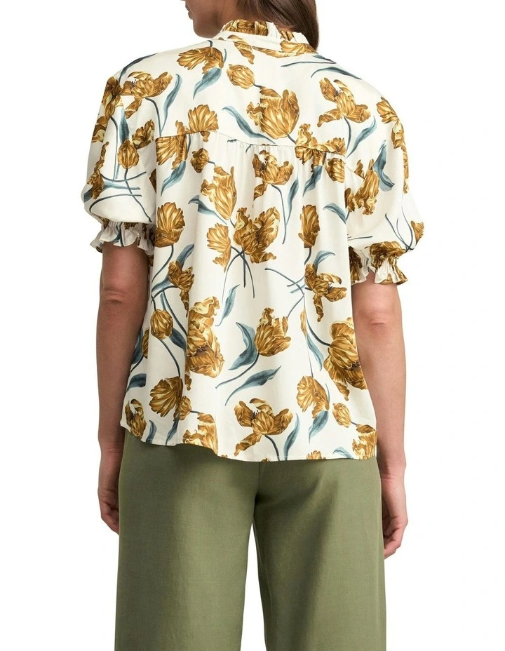 Puff Sleeve Printed Blouse in White image 2