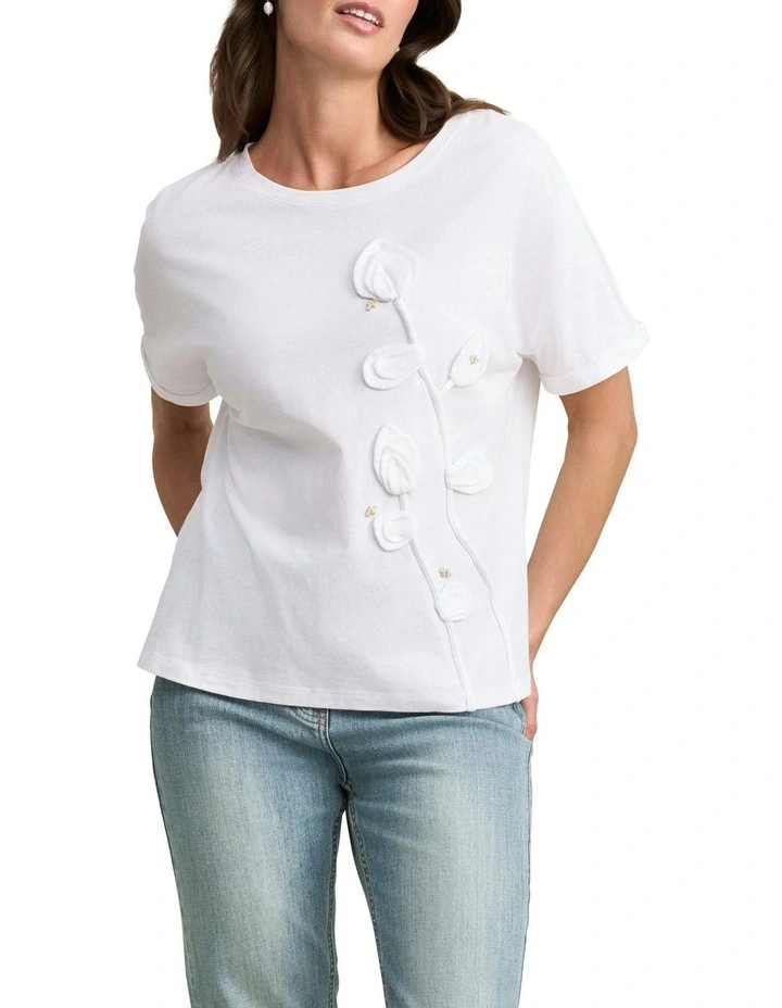 Cotton Applique T-shirt in White image 1