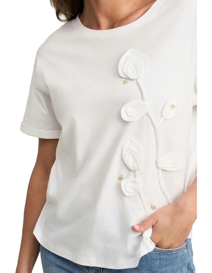 Cotton Applique T-shirt in White image 4