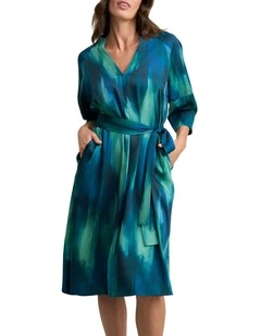 Cocoon Sleeve Printed Dress in Green