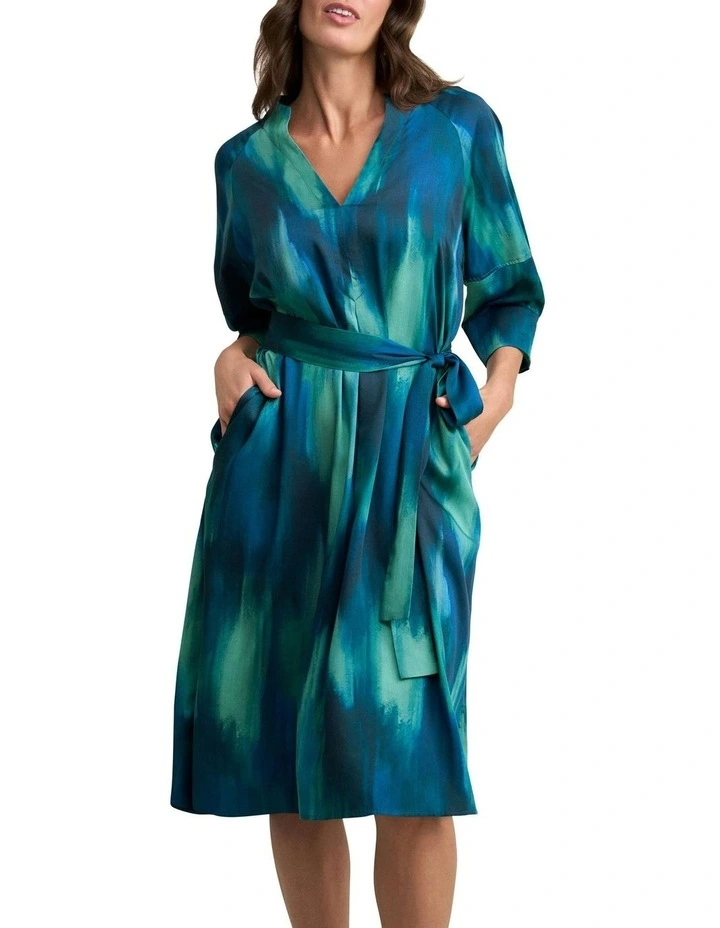 Cocoon Sleeve Printed Dress in Green image 1