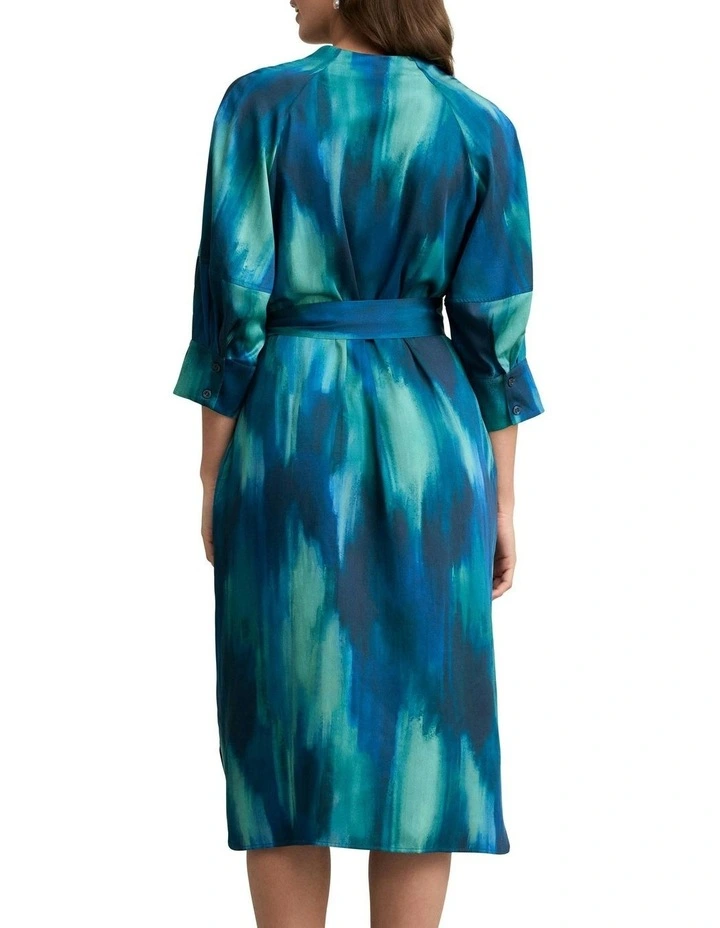 Cocoon Sleeve Printed Dress in Green image 2