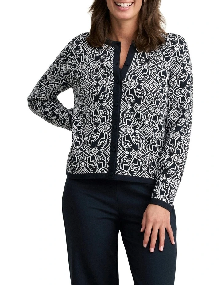 Cotton Jacquard Cardigan in Multi image 1
