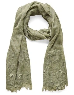 Lace Detail Scarf in Green