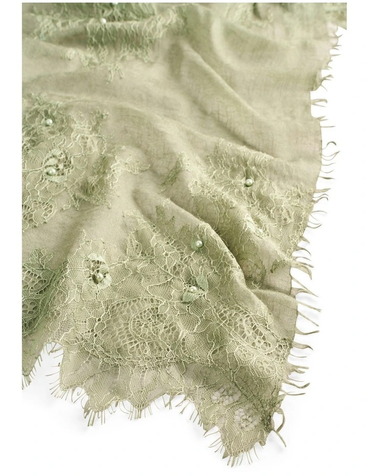 Lace Detail Scarf in Green image 2