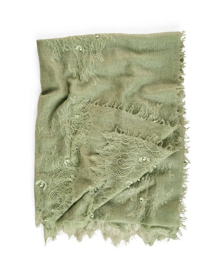 Lace Detail Scarf in Green image 3