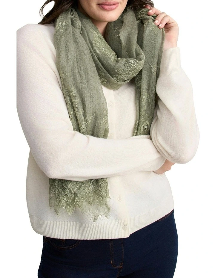 Lace Detail Scarf in Green image 4