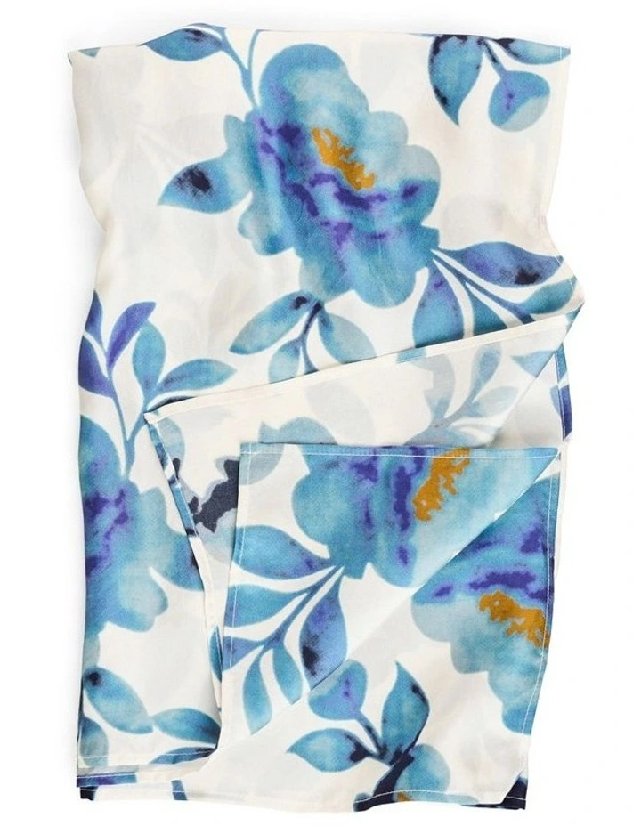 Floral Stamp Silk Scarf in Cobalt image 3