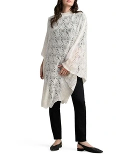 Patterned Poncho in Cream