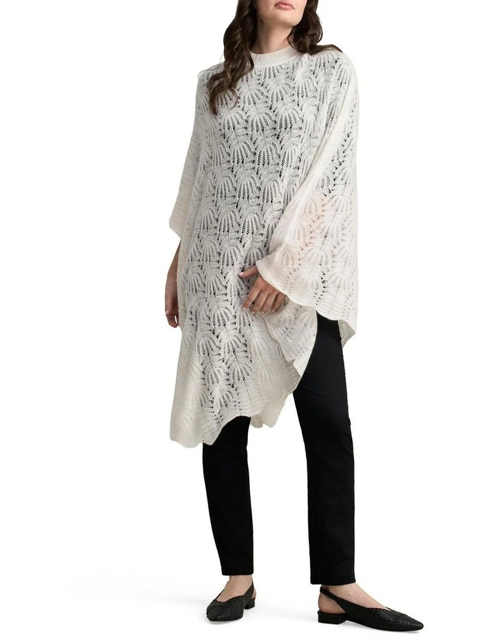 Patterned Poncho in Cream image 1