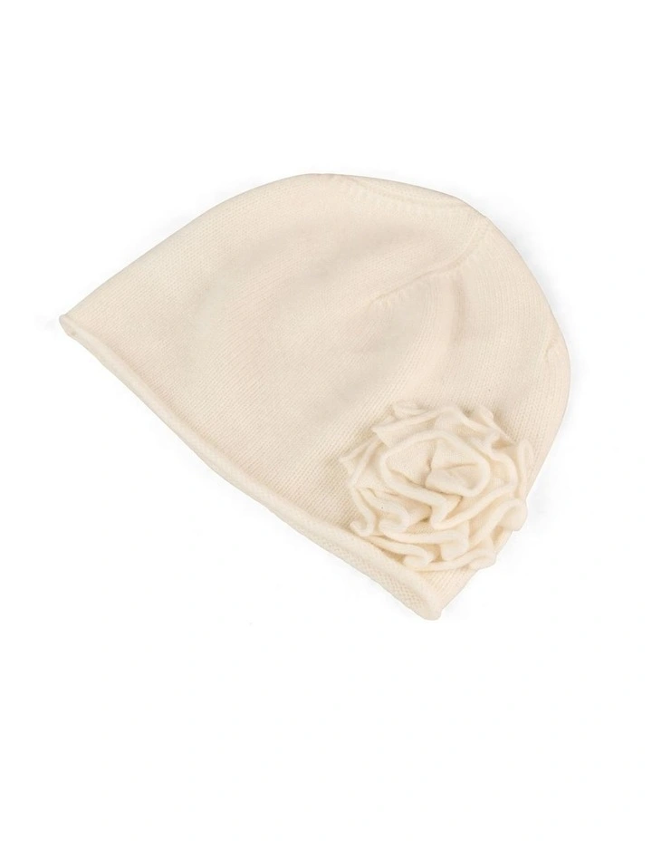 Flower Trim Beanie in Cream image 1