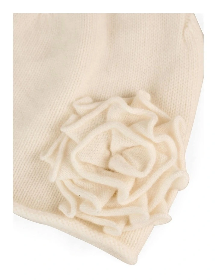 Flower Trim Beanie in Cream image 3