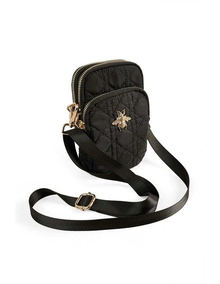 Quilted Phone Bag in Black image 3