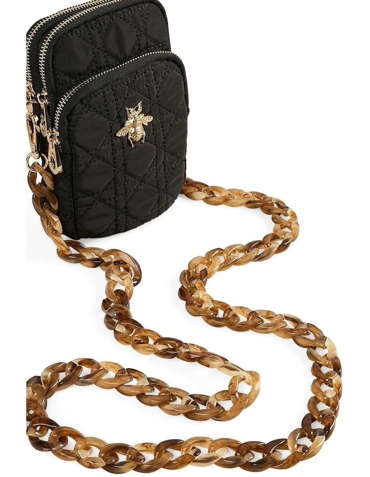 Quilted Phone Bag in Black image 4