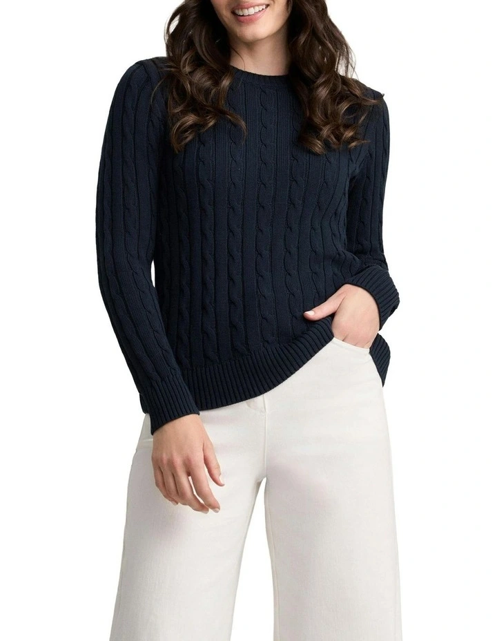Long Sleeve Cable Knit Top in Ink image 1