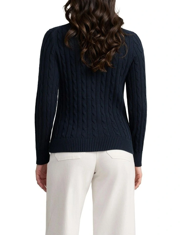 Long Sleeve Cable Knit Top in Ink image 2