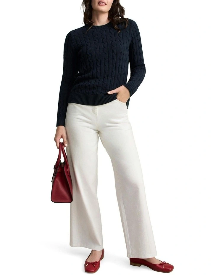 Long Sleeve Cable Knit Top in Ink image 3