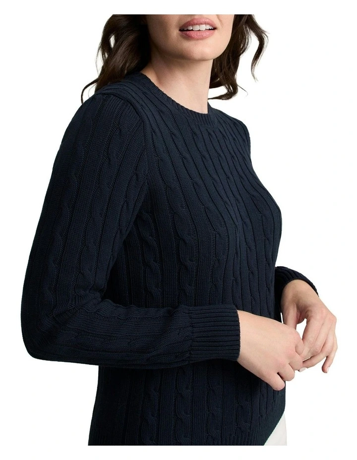 Long Sleeve Cable Knit Top in Ink image 4