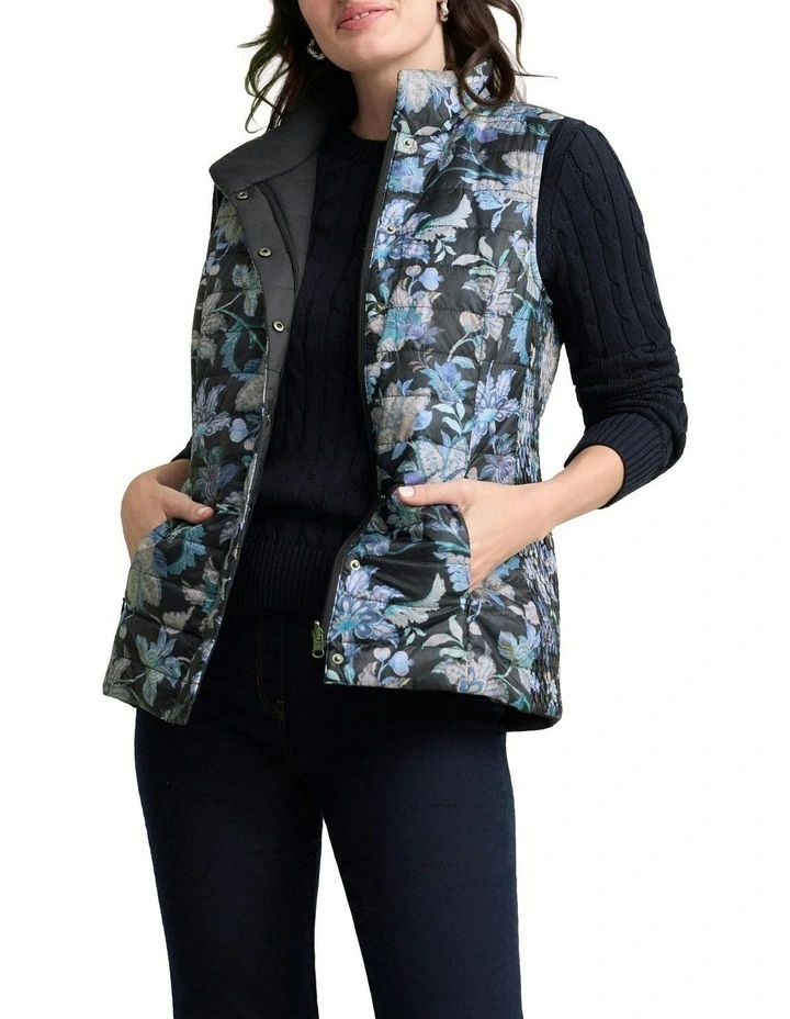 Quilted Reversible Puffer Vest in Floral Chintz Print image 1