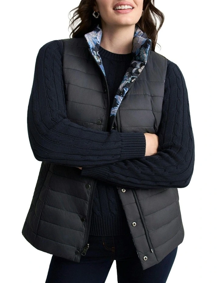 Quilted Reversible Puffer Vest in Floral Chintz Print image 3