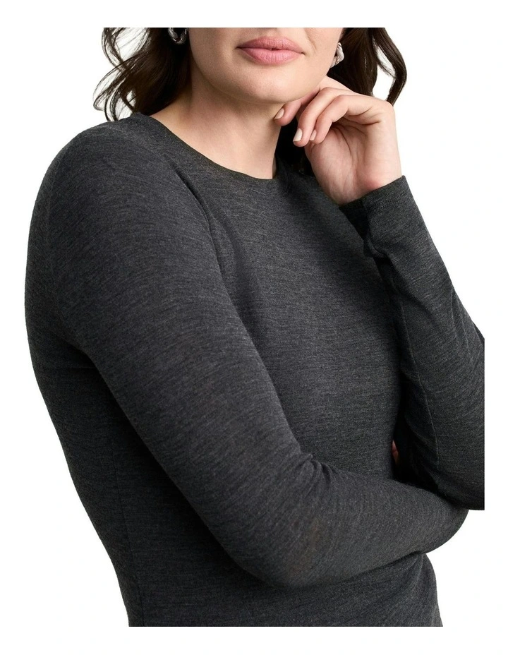 Merino Wool Rib Tee in Charcoal Marle image 4