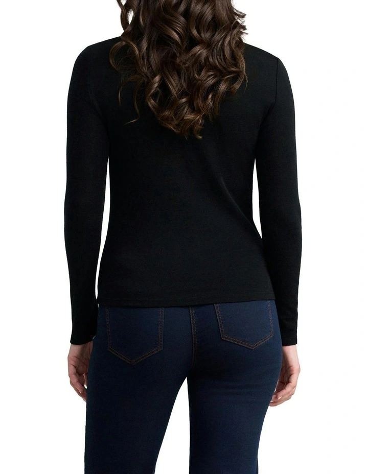 Merino Wool Rib Tee in Black image 2