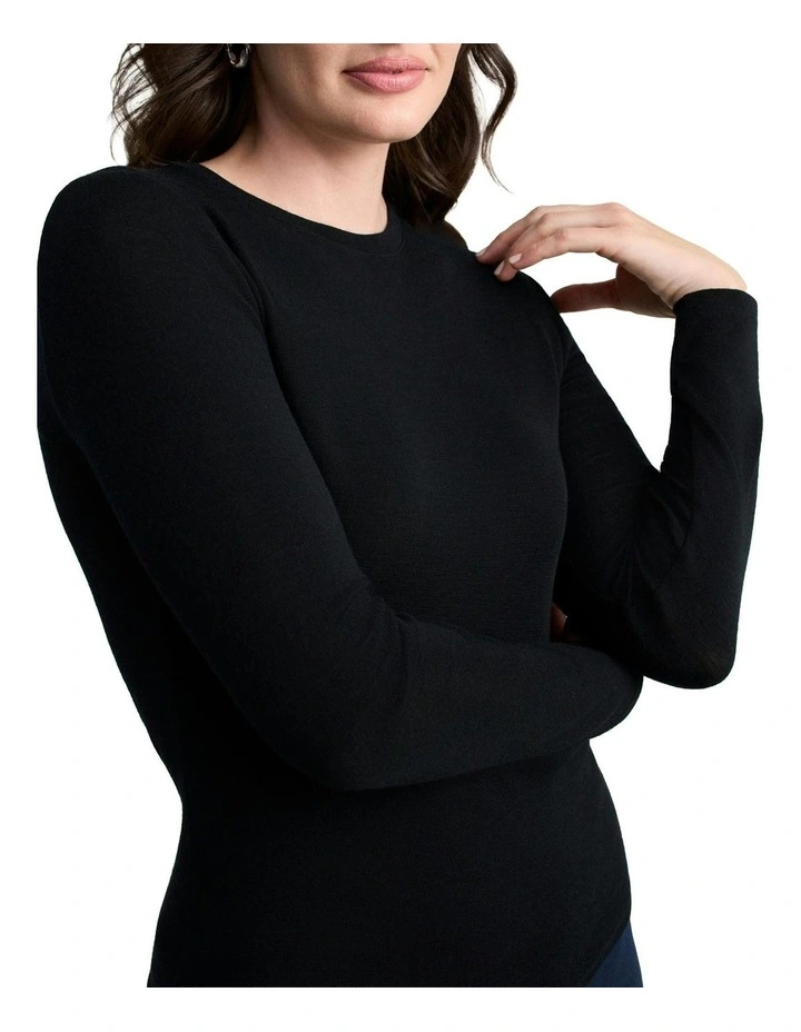 Merino Wool Rib Tee in Black image 4