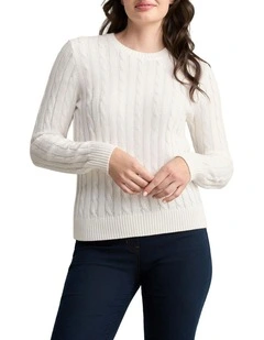 Long Sleeve Cable Knit Top in Cream