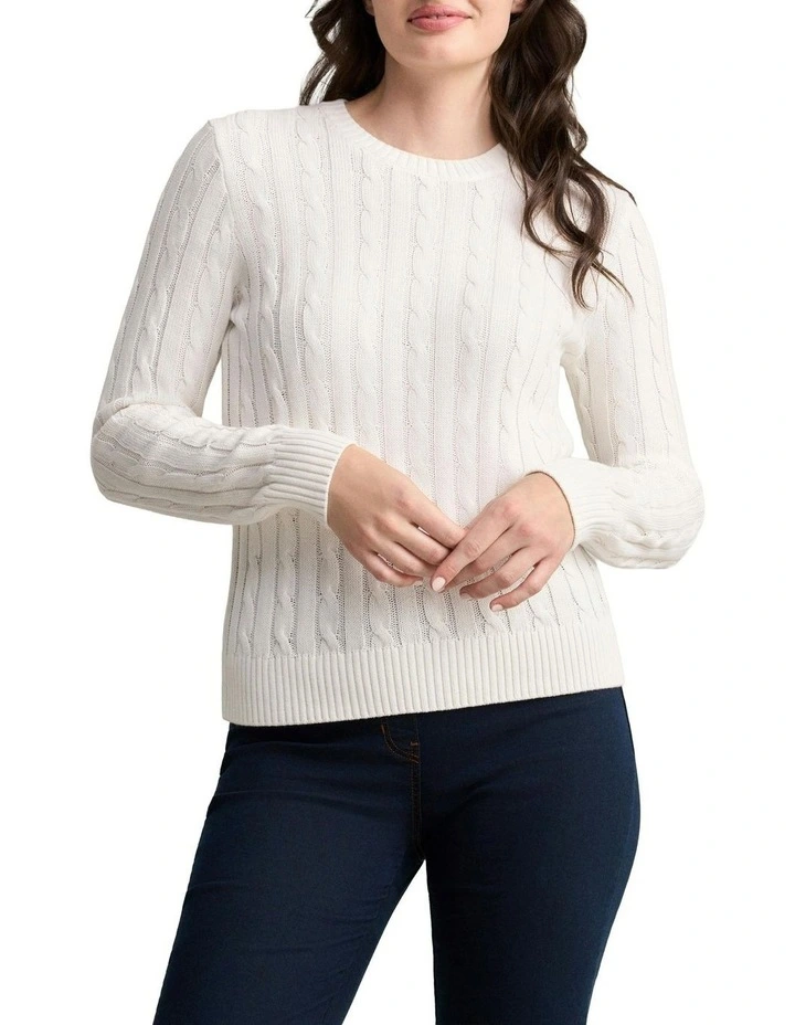 Long Sleeve Cable Knit Top in Cream image 1