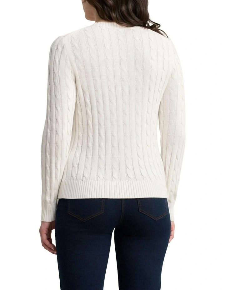 Long Sleeve Cable Knit Top in Cream image 2
