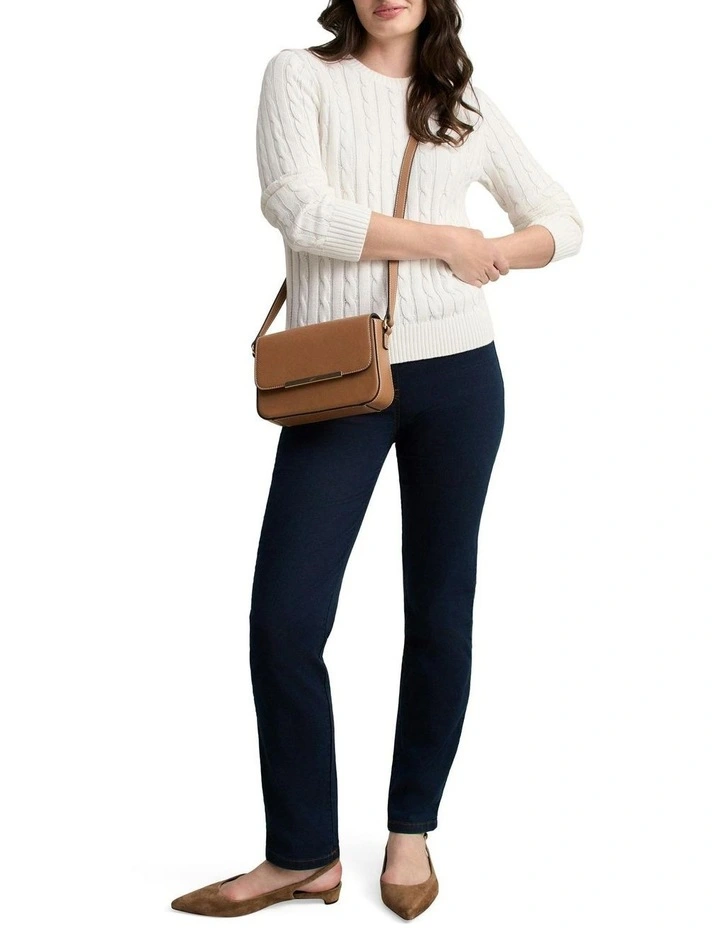 Long Sleeve Cable Knit Top in Cream image 3