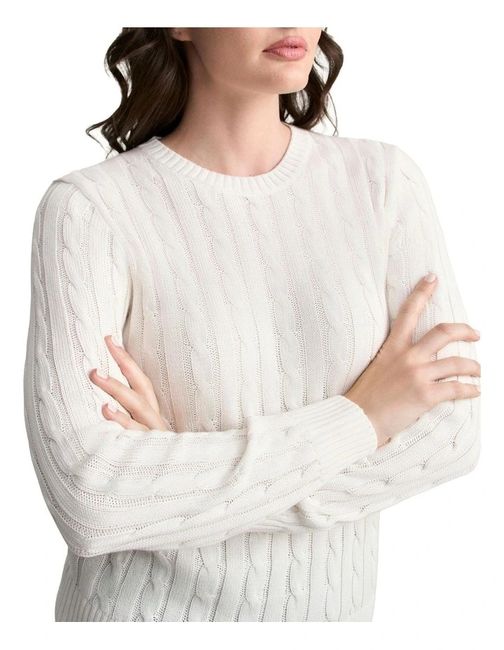 Long Sleeve Cable Knit Top in Cream image 4